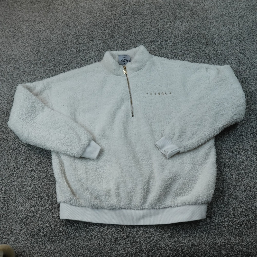 YoungLA Sweater Mens S White Sherpa Teddy Fleece 1/4 Zip Pullover Sweatshirt Top